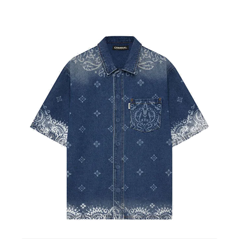 LASER PRINT DENIM SHIRT MID BLUE