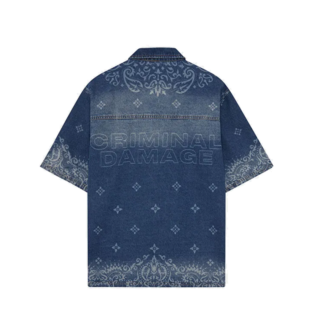 LASER PRINT DENIM SHIRT MID BLUE