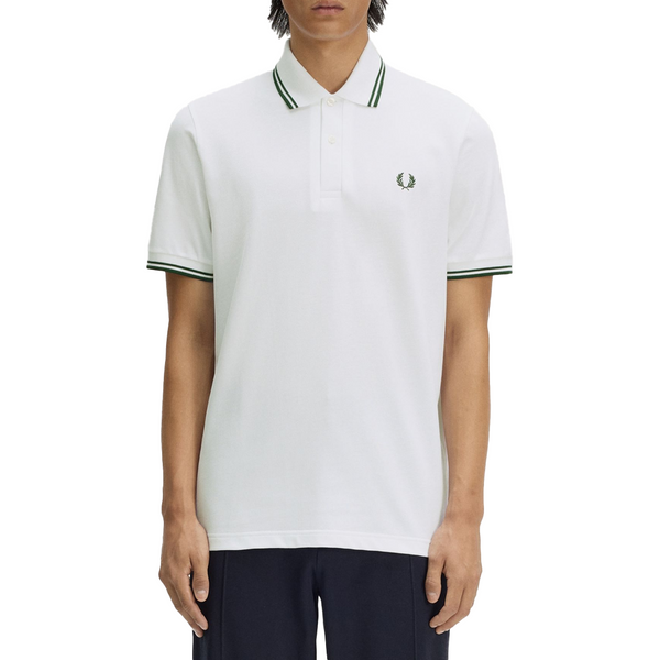 TWIN TIPPED FRED PERRY SHIRT WHITE/TARTAN GREEN