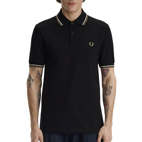 TWIN TIPPED FRED PERRY SHIRT BLACK / WHITE / BRONZE