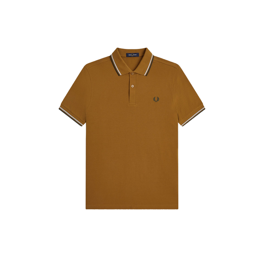 TWIN TIPPED FRED PERRY SHIRT DARK CARAMEL