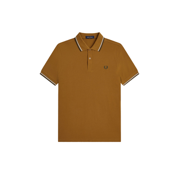 TWIN TIPPED FRED PERRY SHIRT DARK CARAMEL