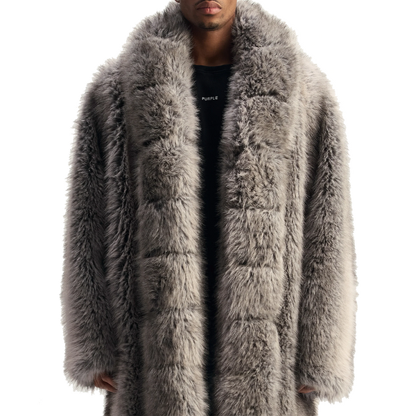 FAUX FUR SHAWL COLLAR COAT BROWN
