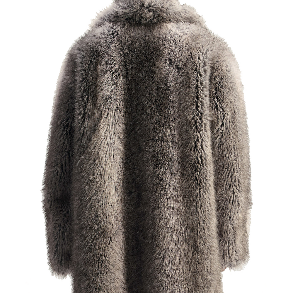 FAUX FUR SHAWL COLLAR COAT BROWN