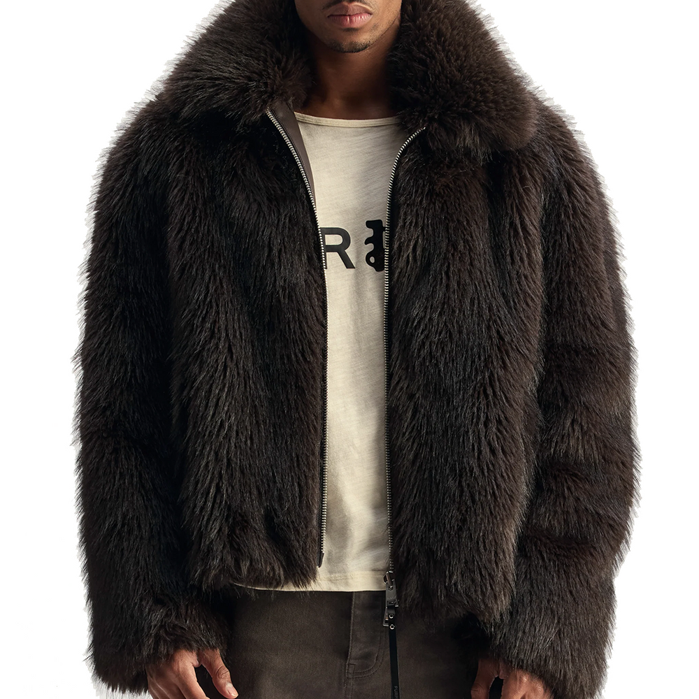 FAUX FUR SHAWL JACKET BROWN
