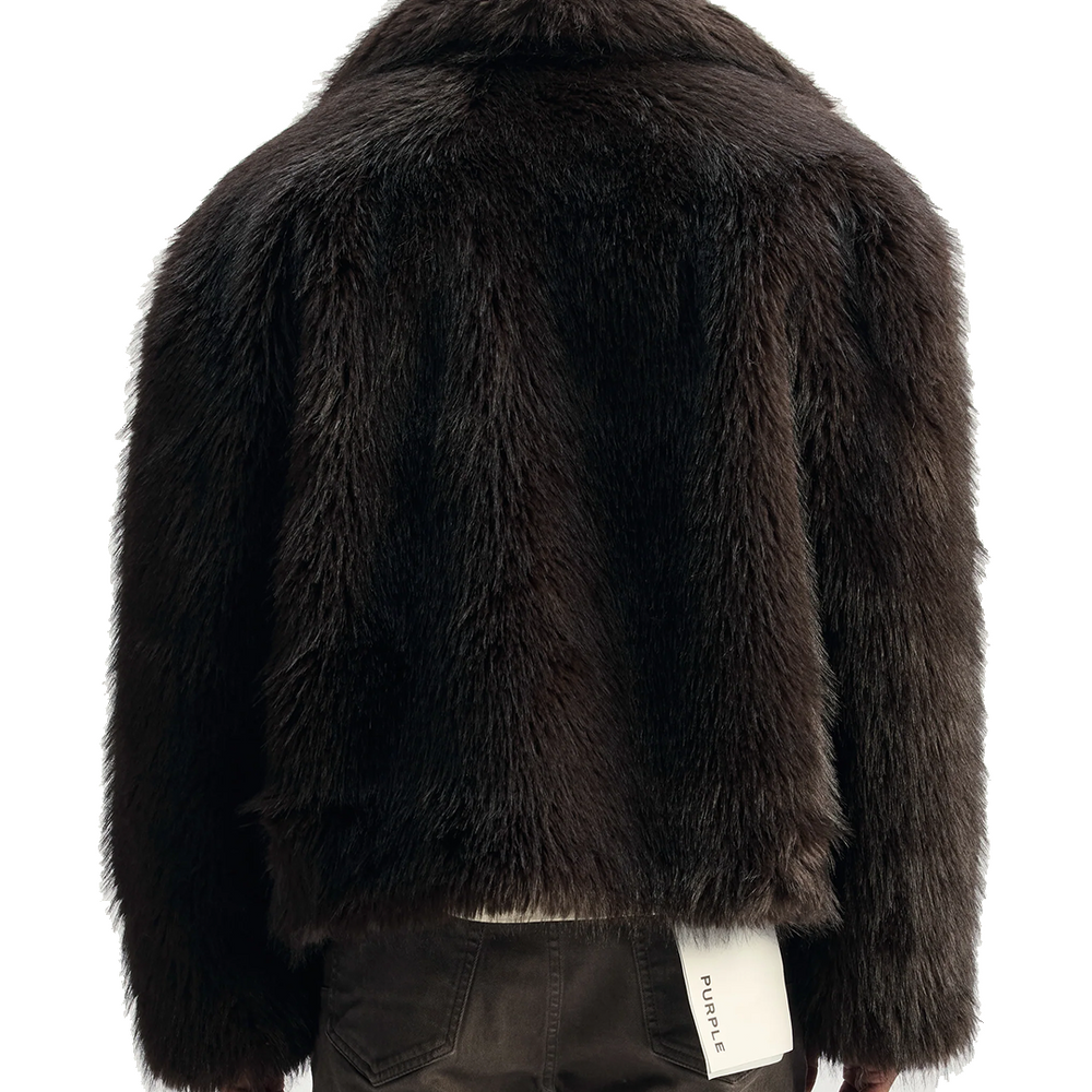 FAUX FUR SHAWL JACKET BROWN