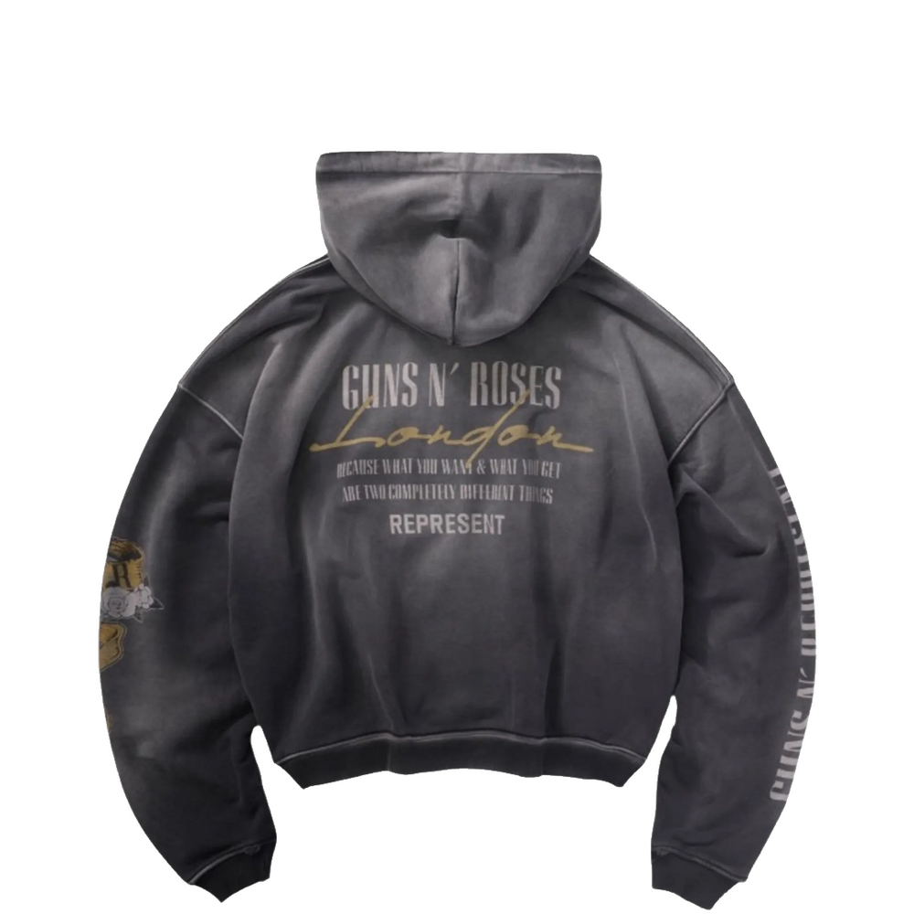 GUNS N' ROSES CROSS ZIP THROUGH HOODIE STAINED BLACK