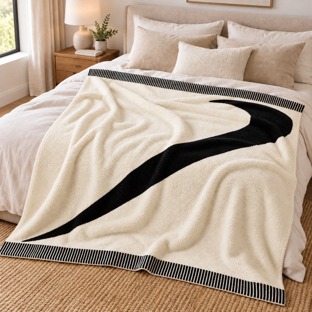 COZY EYELASH KNIT BLANKET BLACK / SAIL