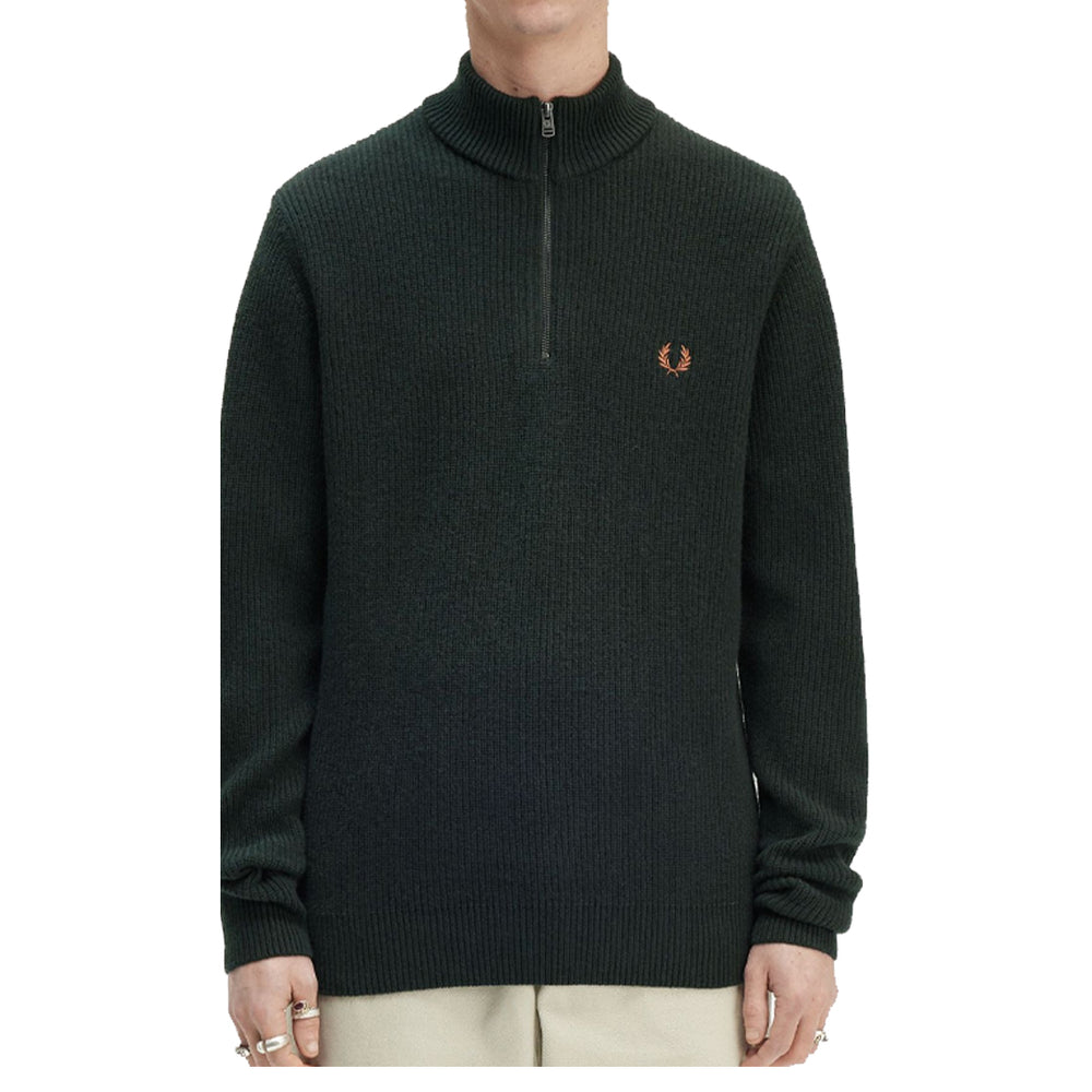 TEXTURED HALF ZIP JUMPER NIGHT GREEN