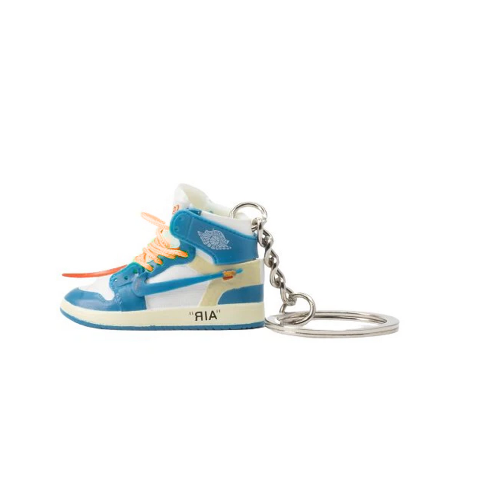 BLUE OFF WHITE AJ1 SNEAKER KEYCHAIN WITH ORANGE LACE