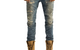 P001 PLAID PAINT REPAIR JEANS MID INDIGO