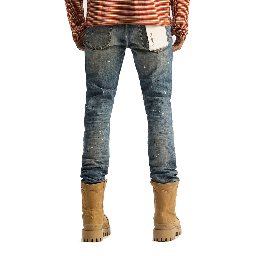 P001 PLAID PAINT REPAIR JEANS MID INDIGO