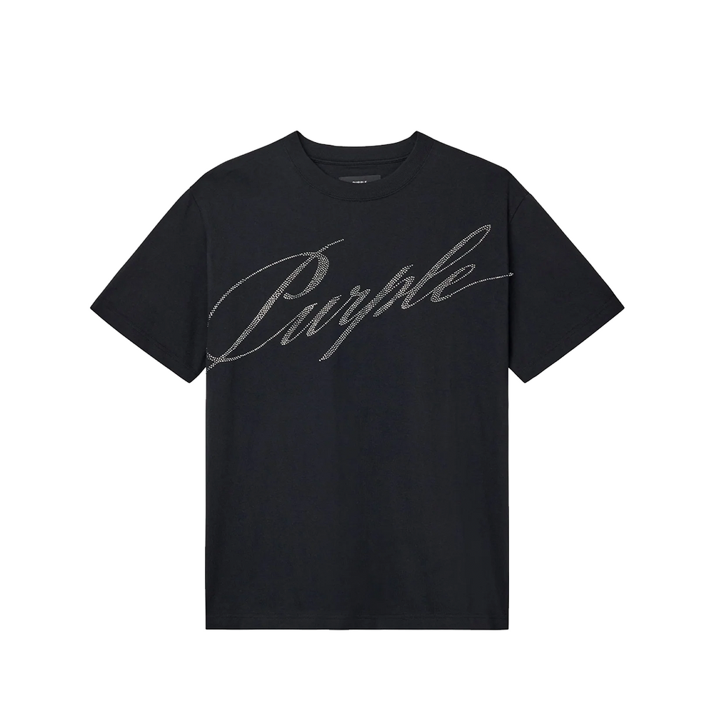 CRYSTAL SLANTED SCRIPT TEE BLACK