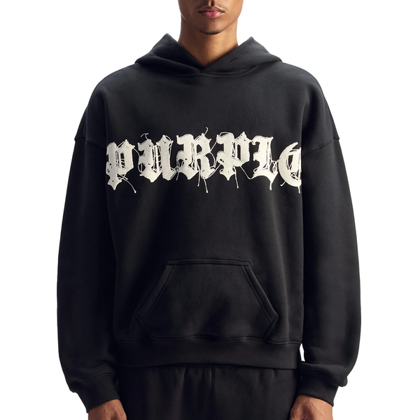 GOTHIC WORDMARK STITCH HOODIE BLACK