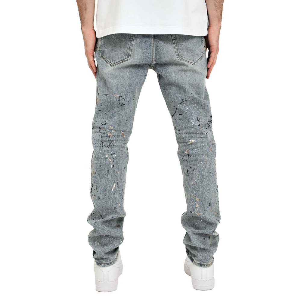 SEQUIN PAINT SPLATTER DENIM LIGHT INDIGO