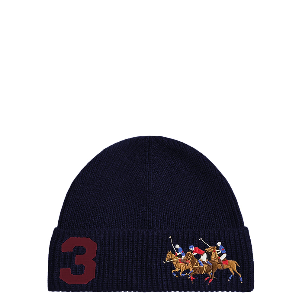 TRIPLE PONY RIB KNIT BEANIE NAVY