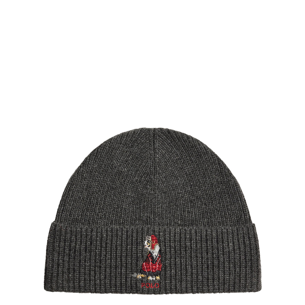 DOG EMBROIDERED RIB KNIT BEANIE