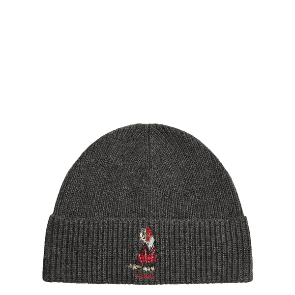 DOG EMBROIDERED RIB KNIT BEANIE