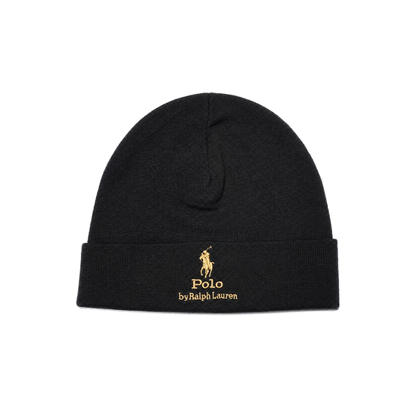 COTTON POLO PONY BEANIE BLACK