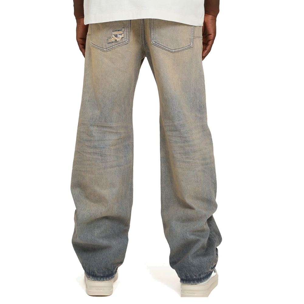 TINTED SEQUIN REPAIR BAGGY DENIM LIGHT INDIGO