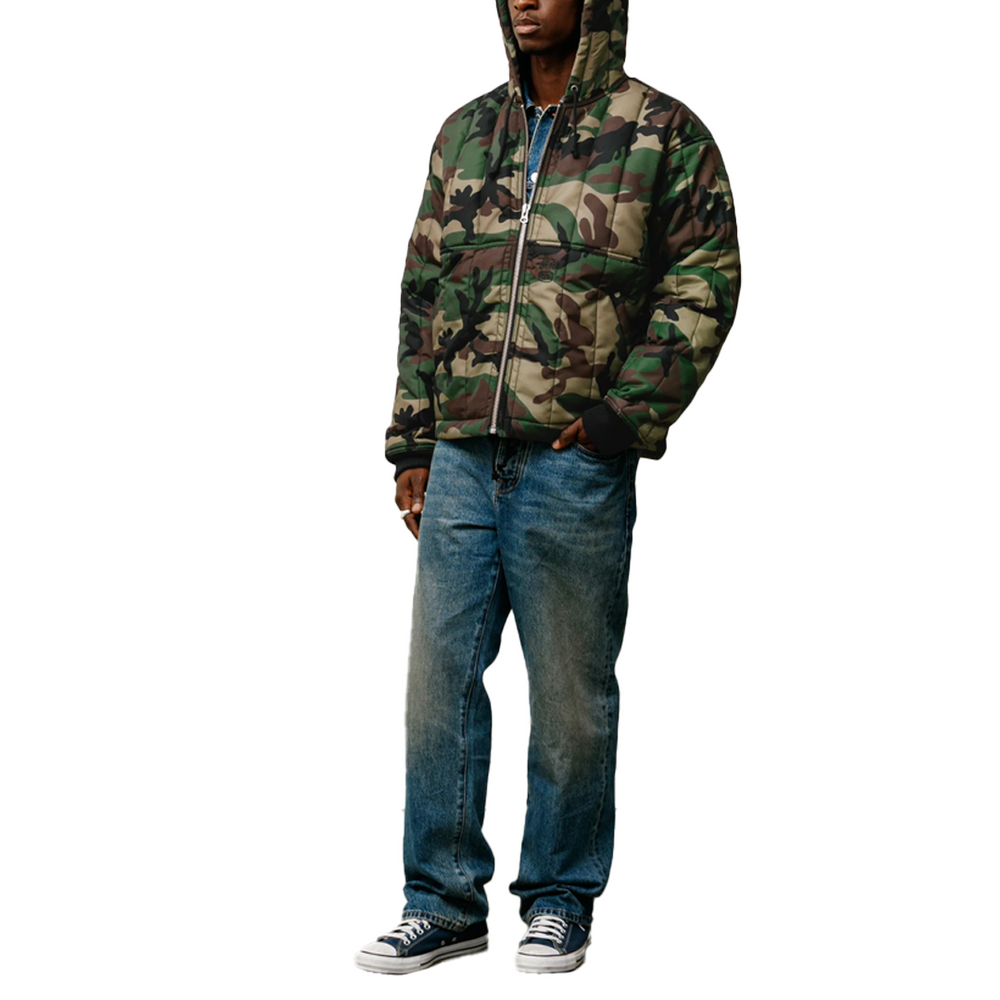 QUILTED NYLON WORK JACKET WOODLAND CAMO
