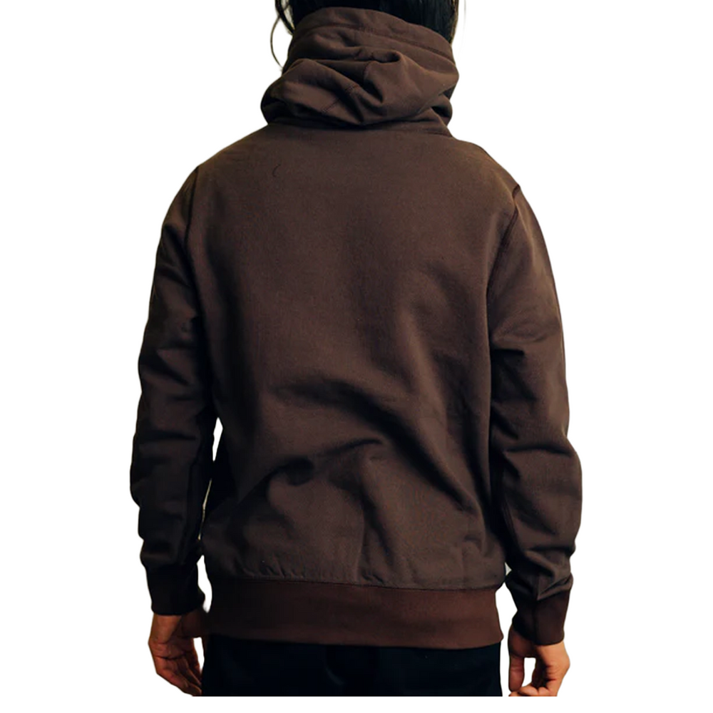 COLLEGIATE TWO POCKET SNAP HOODIE CHOCOLATE