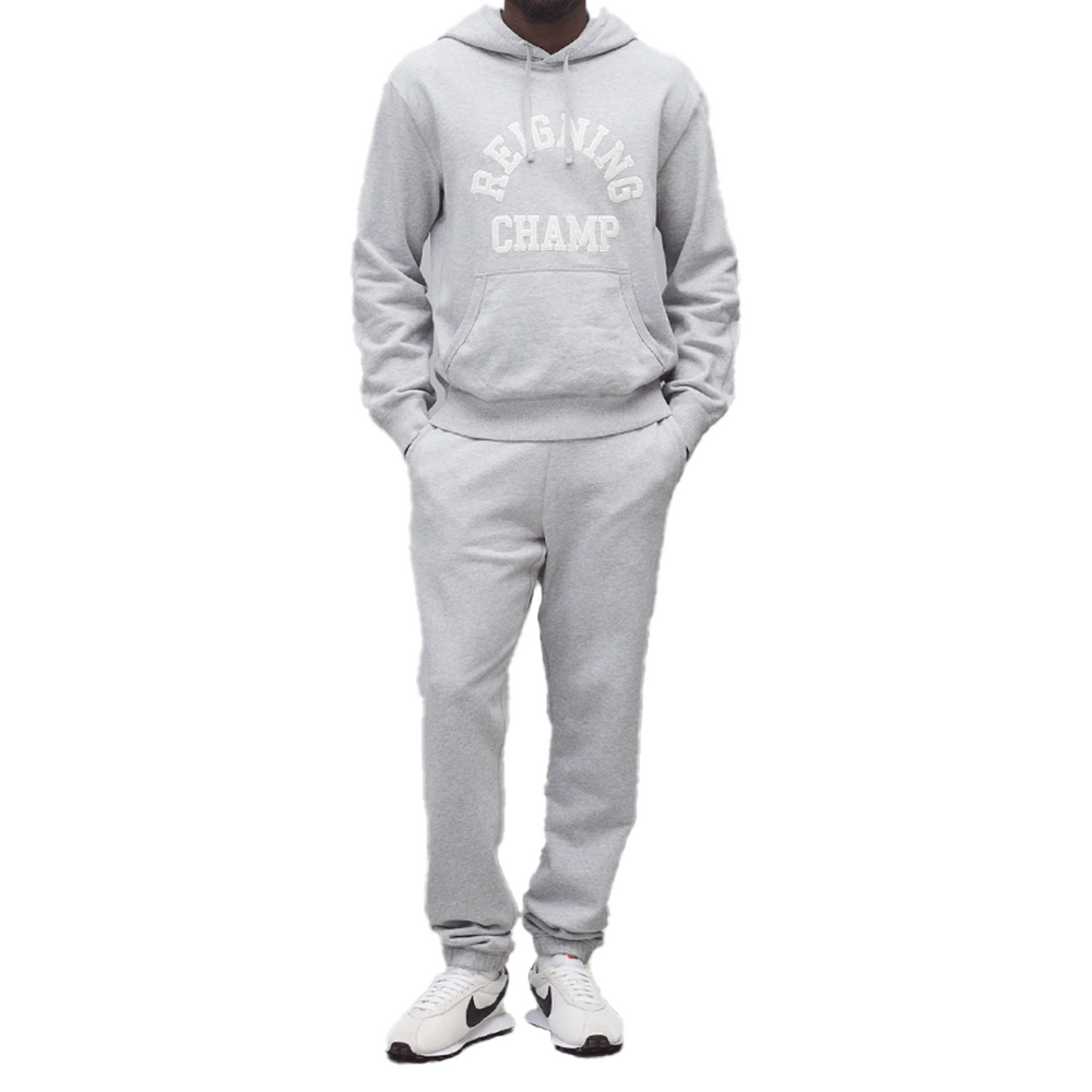 KNIT MIDWEIGHT TERRY ARCH LOGO HOODIE HEATHER GREY