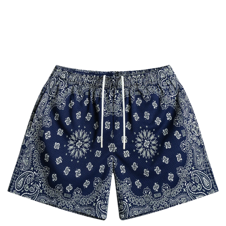 SCREENPRINTED PAISLEY TWO-TONE NAVY SHORTS