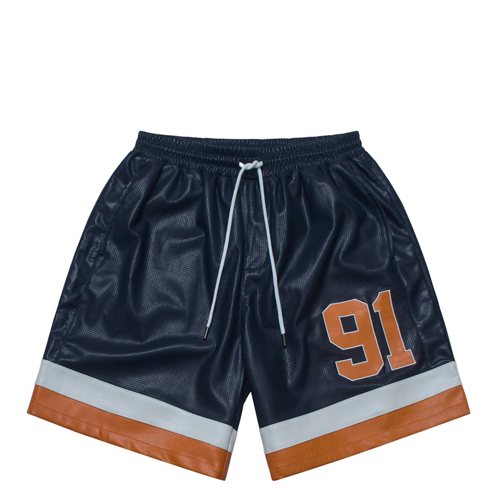 STADIUM LEATHER SHORTS NAVY/ORANGE/ECRU