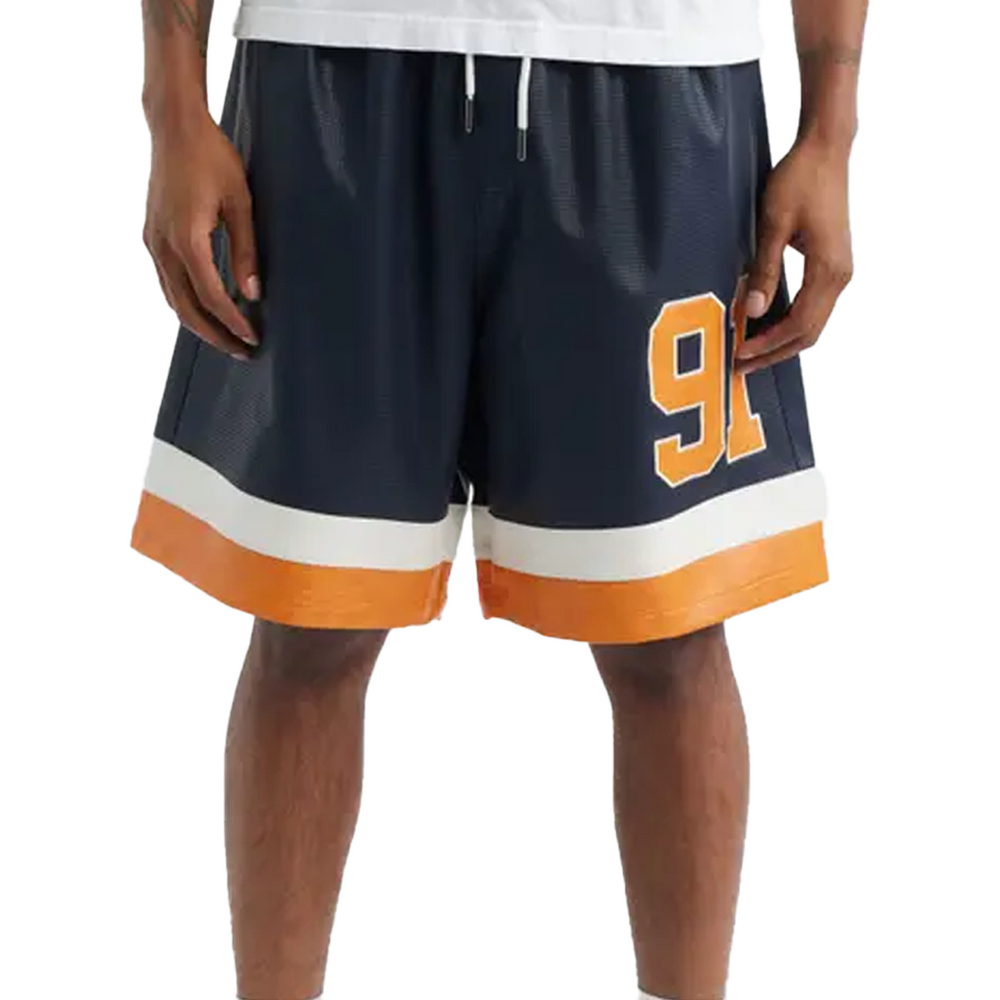 STADIUM LEATHER SHORTS NAVY/ORANGE/ECRU – NRML