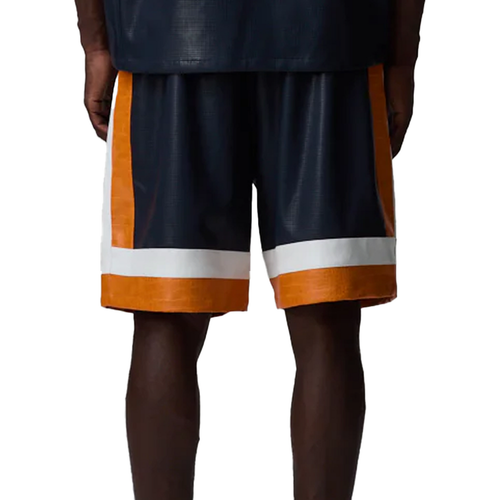 STADIUM LEATHER SHORTS NAVY/ORANGE/ECRU