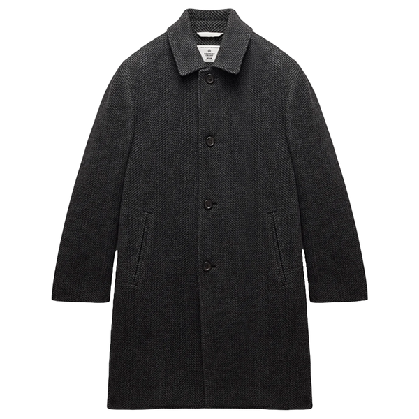 WOOL HERRINGBONE SCOUT COAT BLACK