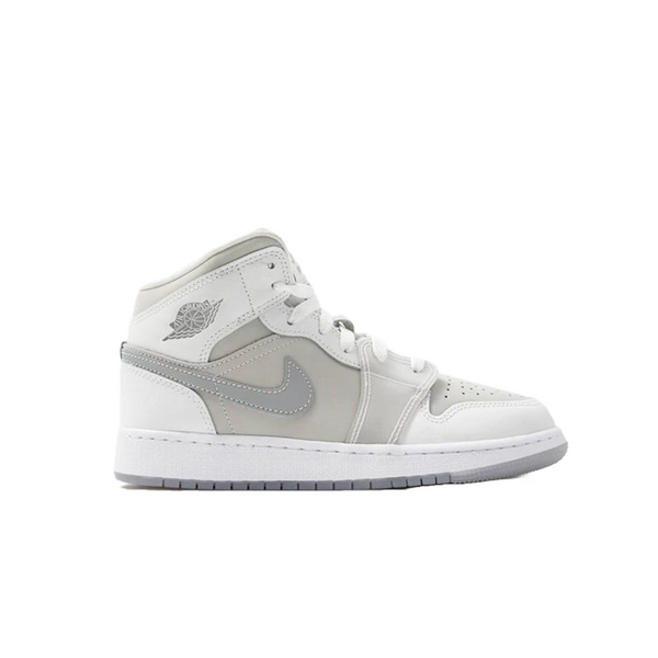 AIR JORDAN 1 MID SE (GS) "SUMMIT WHITE/METALLIC SILVER"