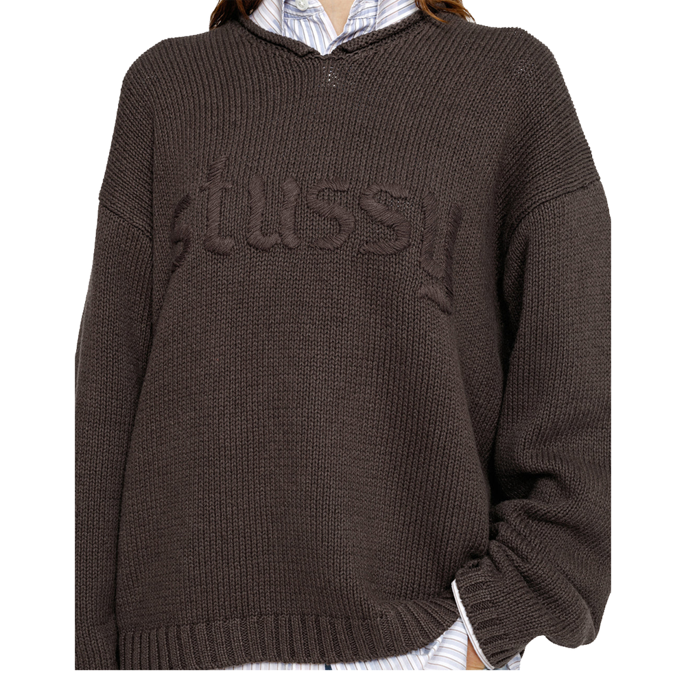 EMBROIDERED V-NECK LOGO SWEATER BROWN