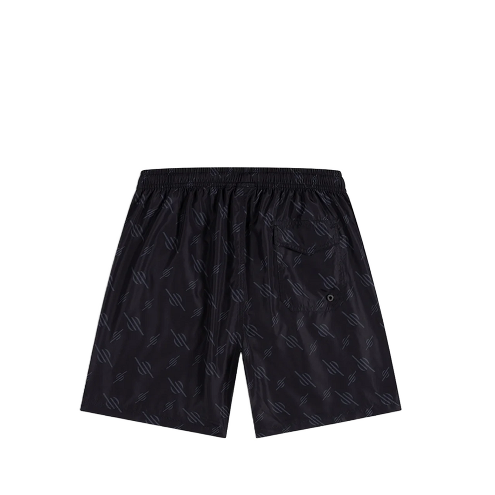 IRREGULAR MONOGRAM SWIM SHORTS BLACK