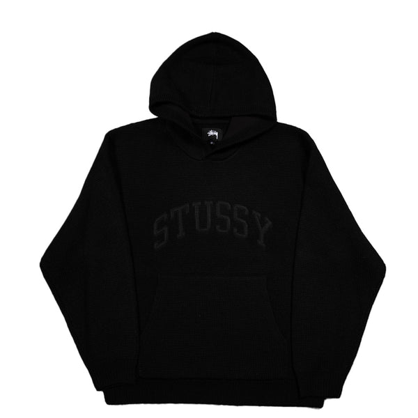 FELT PATCH KNIT HOODIE BLACK