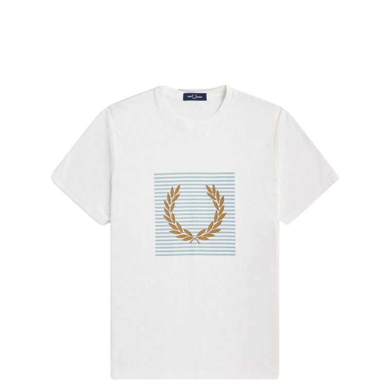 FRED PERRY STRIPED LAUREL WREATH T-SHIRT SNOW WHITE