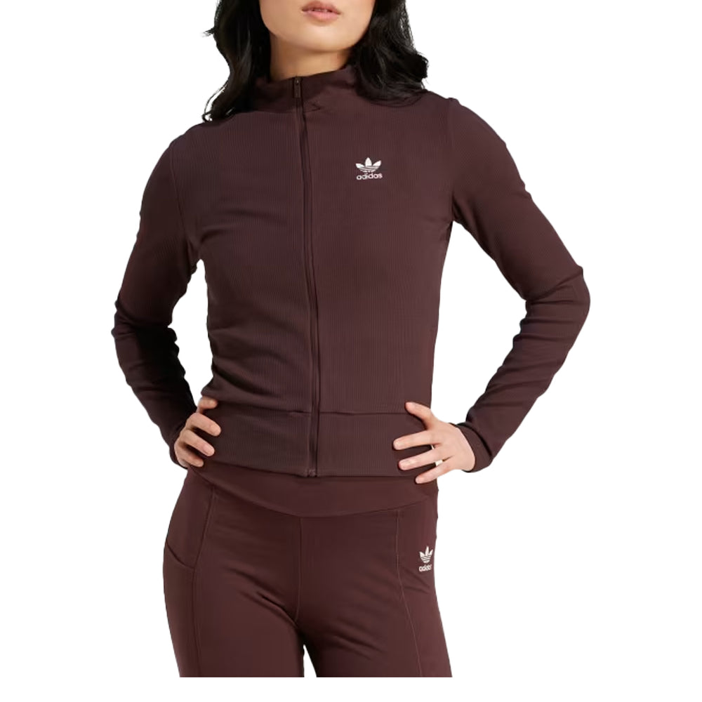 WOMEN’S ESSENTIALS RIBBED FULL-ZIP TRACK TOP SHADOW BROWN