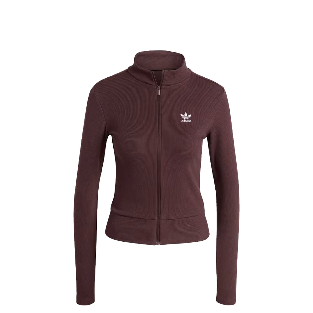 WOMEN’S ESSENTIALS RIBBED FULL-ZIP TRACK TOP SHADOW BROWN