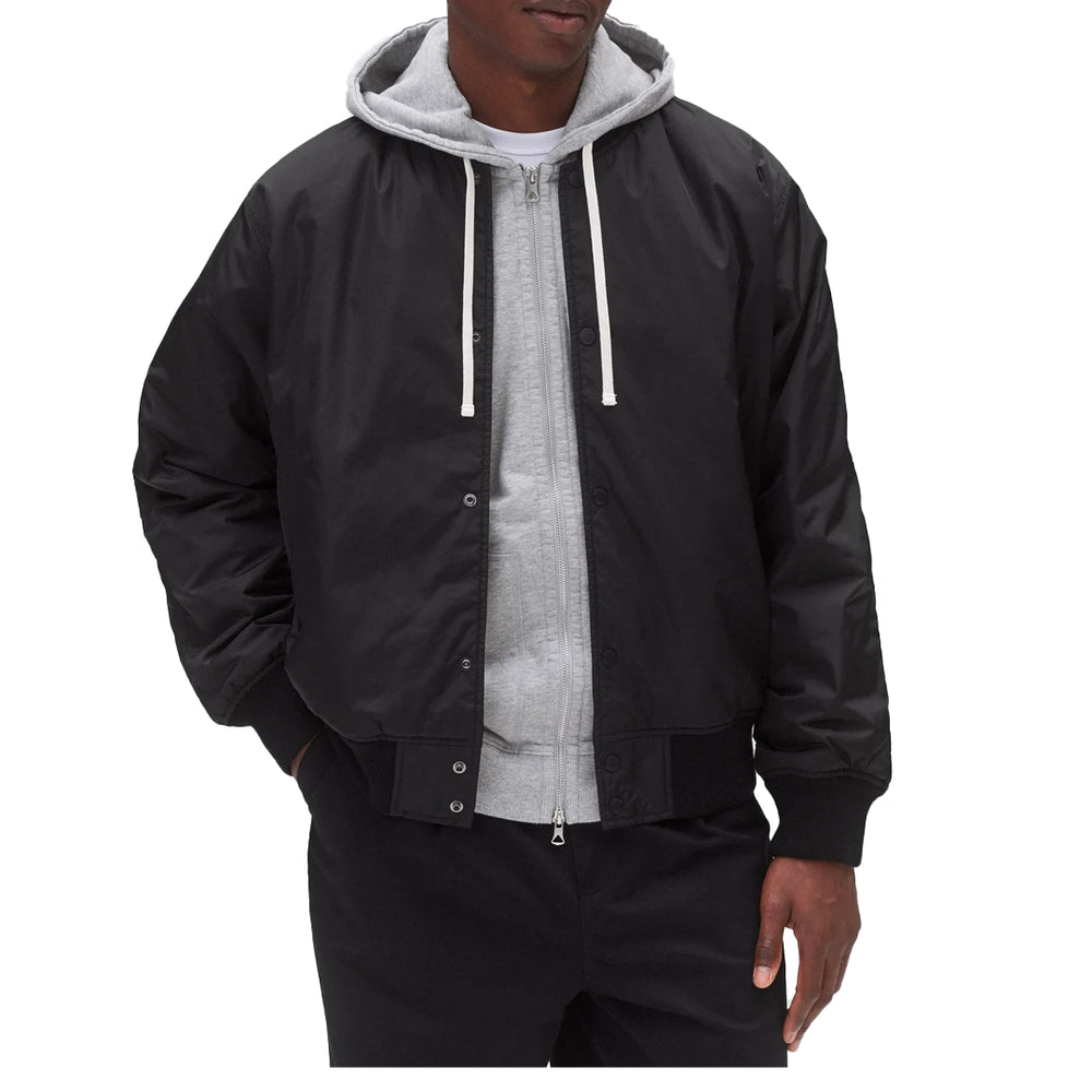 ECONYL SATIN NYLON STADIUM JACKET BLACK