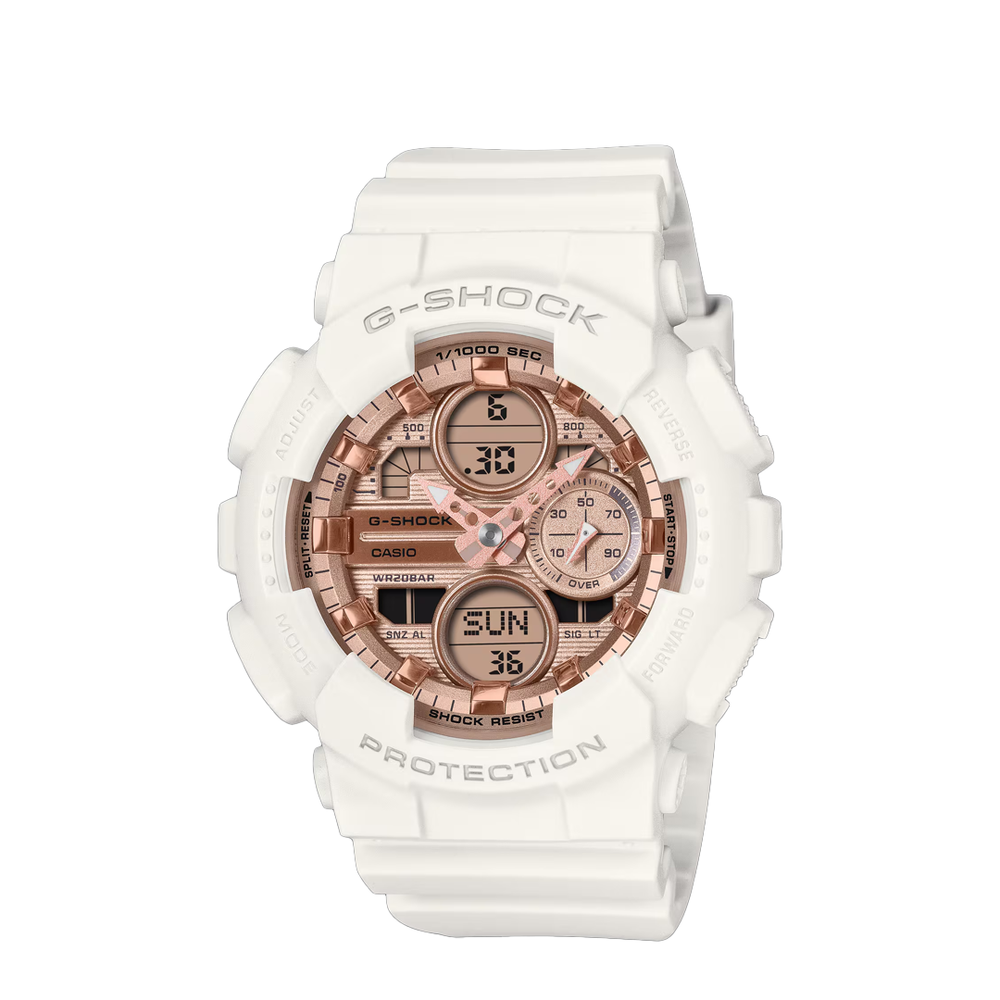 WOMEN'S ANALOG-DIGITAL WHITE & GOLD WATCH GMA-S140PG-7A