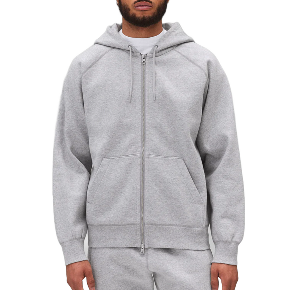 BRUSHED FLEECE ZIP HOODIE HEATHER GREY