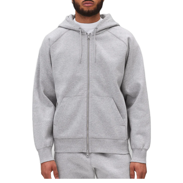 BRUSHED FLEECE ZIP HOODIE HEATHER GREY