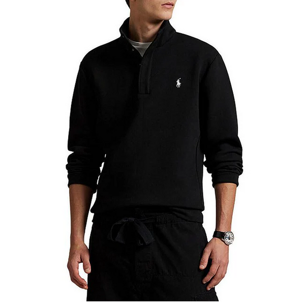 DOUBLE-KNIT MOCKNECK PULLOVER BLACK