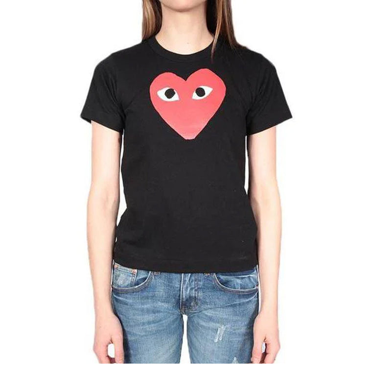 WOMEN'S CDG RED HEART BLACK T-SHIRT
