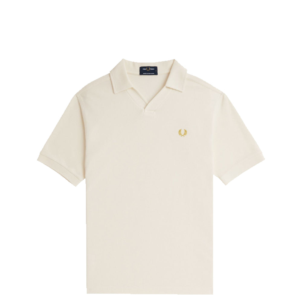 OPEN COLLAR WAFFLE POLO SHIRT ECRU