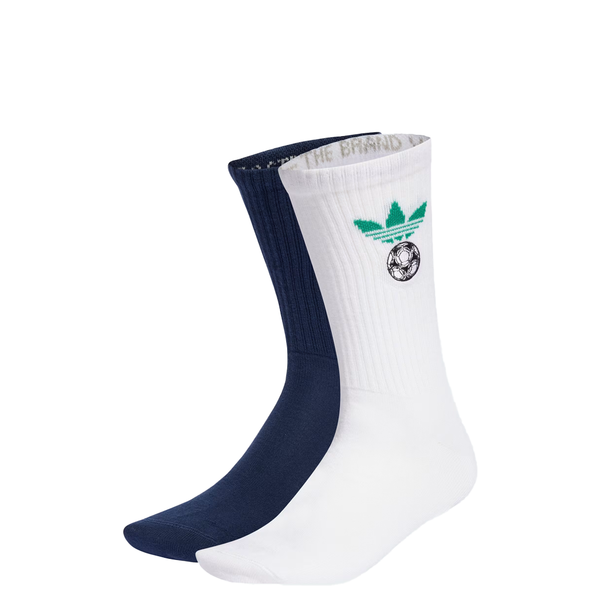 FOOTBALL EMBROIDERED UNISEX CREW SOCKS 2 PAIRS WHITE/INDIGO