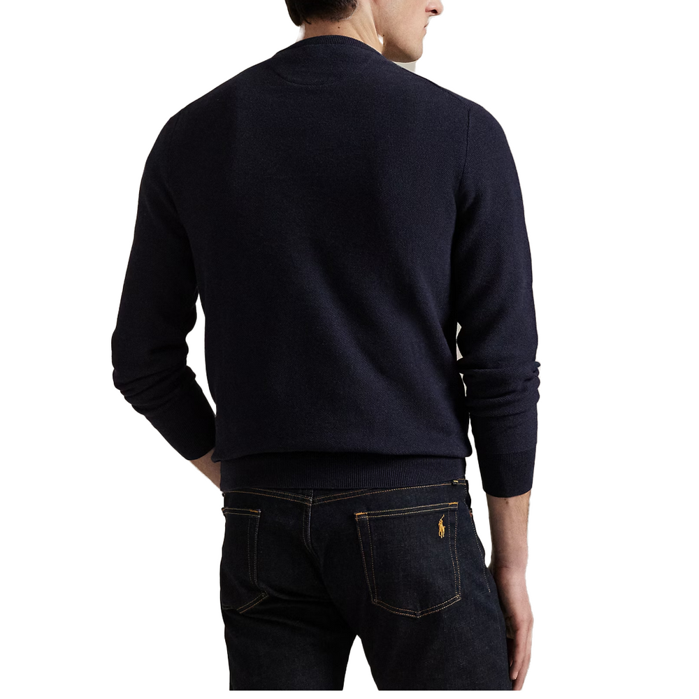 MESH-KNIT COTTON CREWNECK SWEATER NAVY