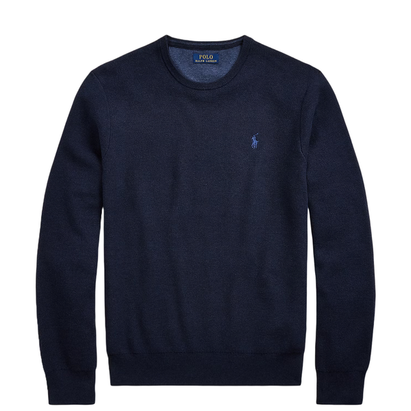 MESH-KNIT COTTON CREWNECK SWEATER NAVY