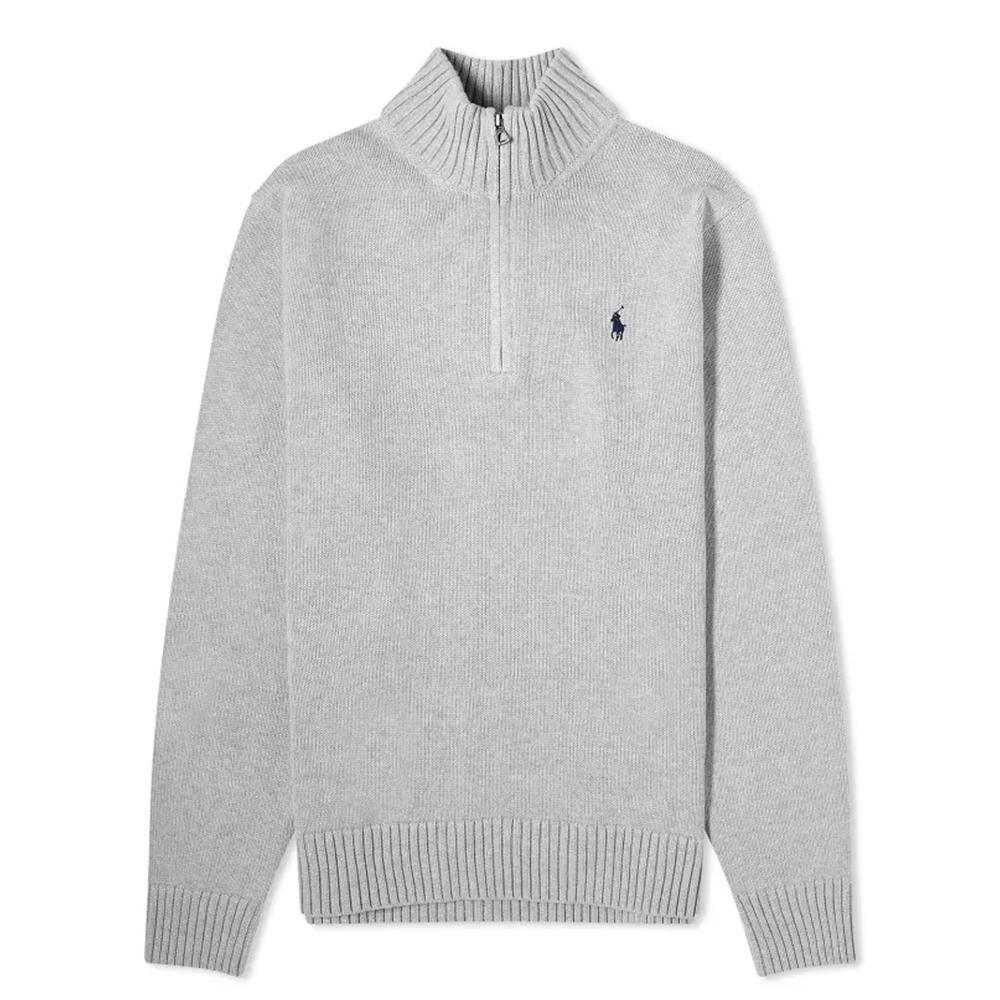 HALF ZIP KNIT JUMPER SWEATER GREY